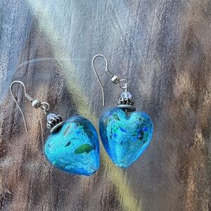 Blue Heart-Shaped Glass Earrings
